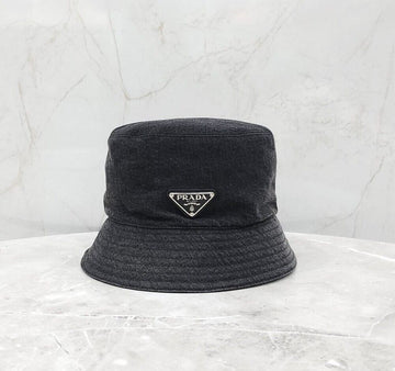 Prada Triangle Logo Denim Black Bucket Hat L 1HC137 152226922 [P]
