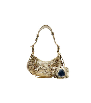 BALENCIAGA Gold Metallic Le Cagole XS 34918 157411107 [P]