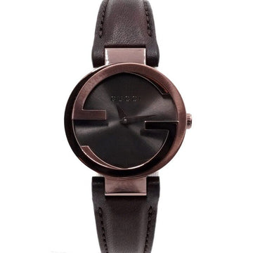 GUCCI Braune Interlocking G Kollektion 29mm Quarzlederband Damenuhr 158855338 [P]