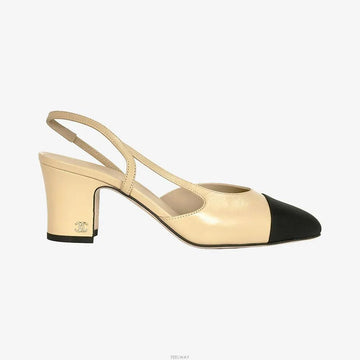 CHANEL Unused Slingback Shoes Size 37.5 Beige Black G31318 158855346 [P]