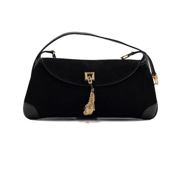 Gucci Black Suede Gold Tiger Charm Logo Flap Shoulder Bag and Crossbody Bag 0014113 158855375 [P]
