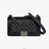 CHANEL Boy Bag Medium Silber Schwarz 20er Serie Lammleder 158855425 [P]