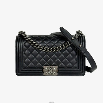 CHANEL Boy Bag Medium Silver Hardware Black 20 Series Lambskin EHUZAH2F 158855425 [P]