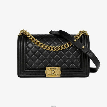 CHANEL Medium Boy Bag Gold-Plated Black 29 Series Caviar A67086 158855442 [P]