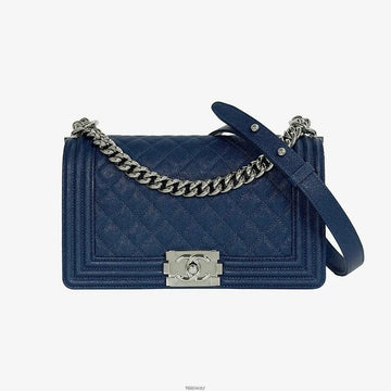 CHANEL Caviar Boy Schultertasche Medium Silber Blau A67086 158855461 [P]
