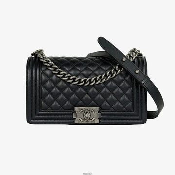 CHANEL Boy Bag Medium Vintage Silberbeschlag Schwarz 27. Serie Kaviar VL8TRCQY 158855467 [P]