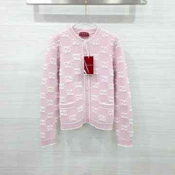 Gucci Wool Boucle Jacquard Cardigan Light Pink 713300 157344105 [P]