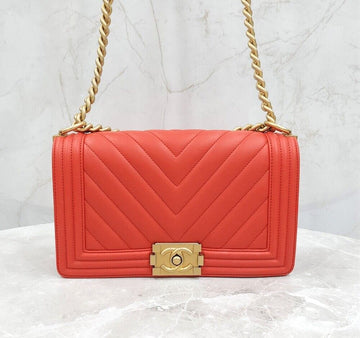 CHANEL Chevron Boy Flap Bag Medium Gold 27 Series 139290735 [P]