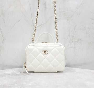 CHANEL White Top Handle Vanity Cosmetic Bag AP2920 153900473 [P]