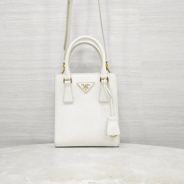 Prada Mini Tote Crossbody Bag in White Saffiano Leather 1BA358 158879676 [P]
