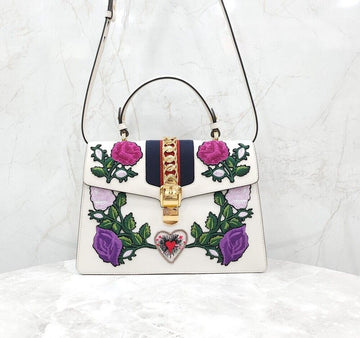 Gucci Embroidered Flower Three-Line Top Handle Shoulder Bag 154662274 [P]