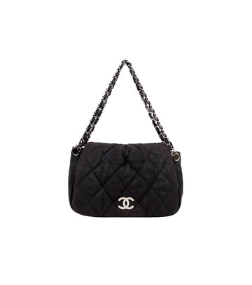 CHANEL Black Fabric Quilted Flap Chain Shoulder Bag 65352 158884335 [P]