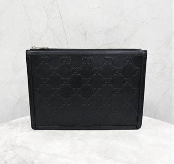 Gucci Embroidered Black Leather Clutch Bag 138067452 [P]