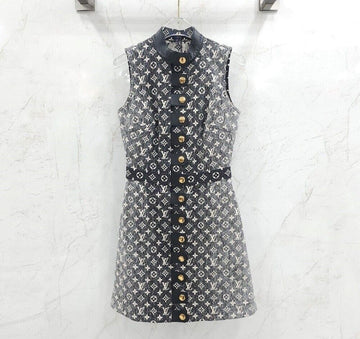 LOUIS VUITTON Monogram Denim Button Tab Kleid 1AAUPJ 124411593 [P]