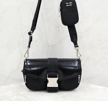 Prada Pocket Nylon Brushed Leather Shoulder Crossbody Bag 1BD295 145558702 [P]