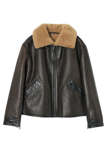 LEMAIRE Shearling Coat Leather Mustang Espresso 148952045 [P]