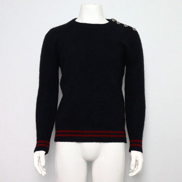 BALMAIN Herren Strickpullover mit Schulterknöpfen in Navy und roten Streifen W8H609M256 159003863 [P]