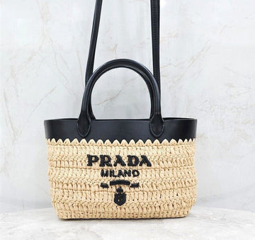 PRADA 新品 ミニクロシェとレザーのトートバッグ 1BG501 148511893 [P]