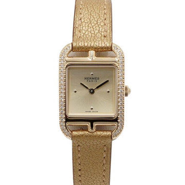 HERMES CC6186 18K Gelbgold Quarz Damenarmbanduhr mit 46 Diamanten und Lederband 21MM 159019642 [P]