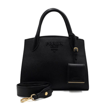 PRADA サフィアーノレザーのモノクロームトートバッグ兼ショルダーバッグ 1BA156 159019761 [P]