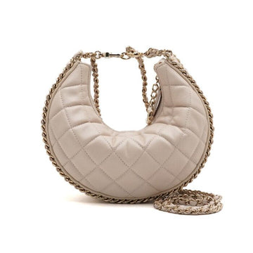 CHANEL Rindsleder Beige Shiny Light Gold Metal Kette Ecru Kleine Hobo Tasche Schultertasche Crossbody AA66553 159019763 [P]