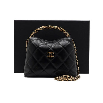 CHANEL ブラックラムスキンホーボーゴールドチェーンハンドルトートバッグ兼ショルダーバッグクロスバッグ AP4189 159019829 [P]