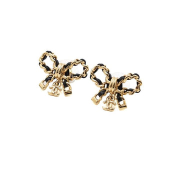 CHANEL AB8827 B08641 24 Season Gold Chain CC Black Ribbon Decoration Earring aa66484 159068611 [P]