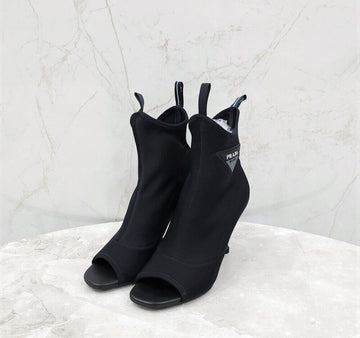 Prada Triangle Logo Open Toe Ankle Knit Boots 151004315 [P]
