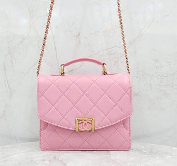 CHANEL ピンク トップハンドル フラップバッグ 新型内蔵チップ 148511924 [P]