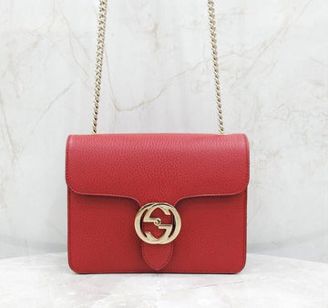 Gucci gg GG Interlocking Chain Crossbody Bag Small Red 510304 147372127 [P]