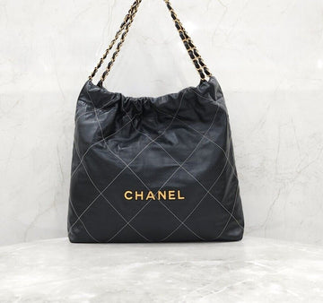 CHANEL Médium Stich Schultertasche Schwarz mit Goldakzenten AS3261 156374796 [P]
