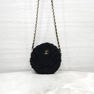 CHANEL Faux Fur Round Chain Crossbody Bag 157600459 [P]