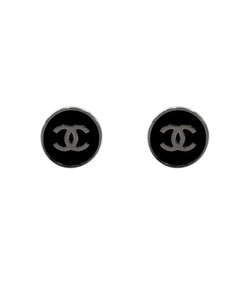 CHANEL ブラック ラウンド CC シルバー イヤリング 40621 159104821 [P]