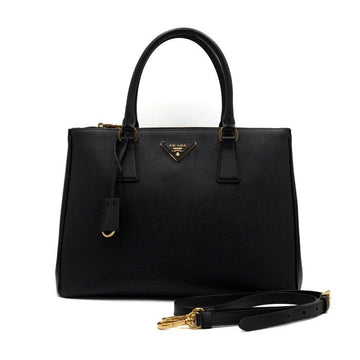 PRADA ブラック ガレリア サフィアーノ ラックス ゴールドロゴ ダブルジッパー トートバッグ 兼 ショルダーバッグ 1BA274 159123230 [P]