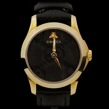 Gucci G-Timeless Gold-Plated Black Leather Watch 27MM YA126581 159123390 [P]