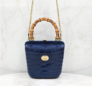 Gucci Limited Edition GG Crocodile Interlocking Bamboo Top Handle Bucket Bag 616436 147372124 [P]