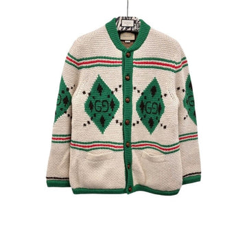 Gucci Unused Ivory Green Alpaca Jacquard Cardigan GUB012033 151516539 [P]
