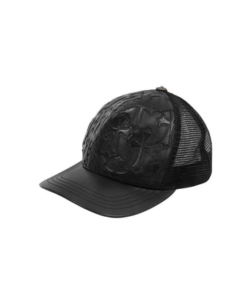 Chrome Hearts Black Cross Leather Stitched Trucker Hat 56700 159125854 [P]