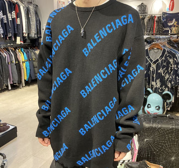 BALENCIAGA Intarsien-Pullover Strick Schwarz-Blau 625970D072302 148410062 [P]