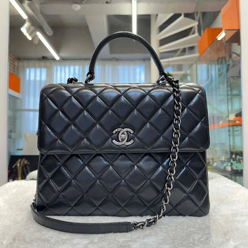 CHANEL Stilvolles CC-Large-Tasche aus Lammleder Schwarz mit Silberbeschlägen 23er Serie A92237J081203 159139359 [P]