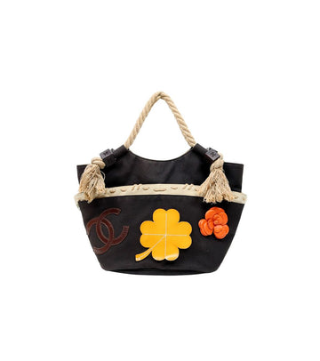 CHANEL Black Canvas Flower CC Shoulder Bag 65926 159172391 [P]
