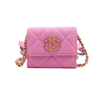 CHANEL AP1787 Mini-Kartenetui mit Klappe aus Denim in Rosa 19, 19A Mini-Ketten-Crossbody 153689618 [P]