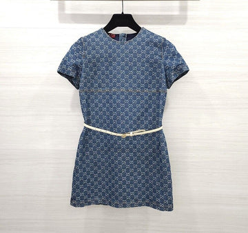 Gucci Denim Jacquard Belt Dress 818219 156499709 [P]