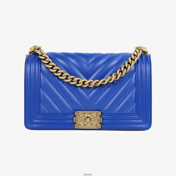 CHANEL Chevron Boybag Medium Blau-Gold 27 CDPU1SD5 159182574 [P]