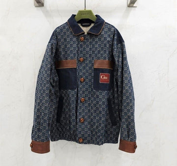 Gucci gg GG Eco Washed Organic Bomber Denim Jacket 138828204 [P]