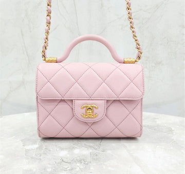 CHANEL 新商品 24A 工房 トップハンドル ミニ フラップバッグ ライトピンク 4956 137609856 [P]