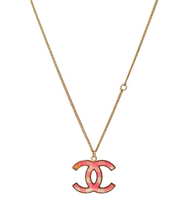 CHANEL CC Pink Check Gold Necklace 66817 159260989 [P]