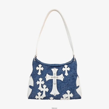 CHROME HEARTS CROSSPATCH Schultertasche in Denim und Weiß D90S4MIC 159266220 [P]