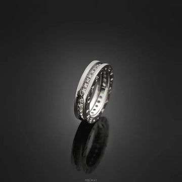 Bulgari 18k B.zero1 Ring 18K White Gold Full Diamond Size 48 4.7MM 7247864152 76033621 [P]
