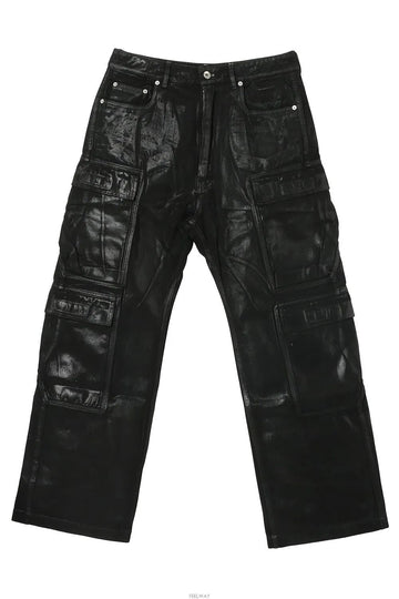 RICK OWENS Schwarze Foil Denim Doppel Cargo Jeans 130793312 [P]